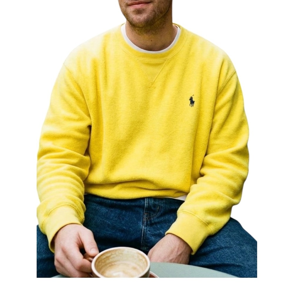 Vintage 90s Polo Ralph Lauren Preppy Sweatshirt Yellow XXL Boxy Fit Pony Retro